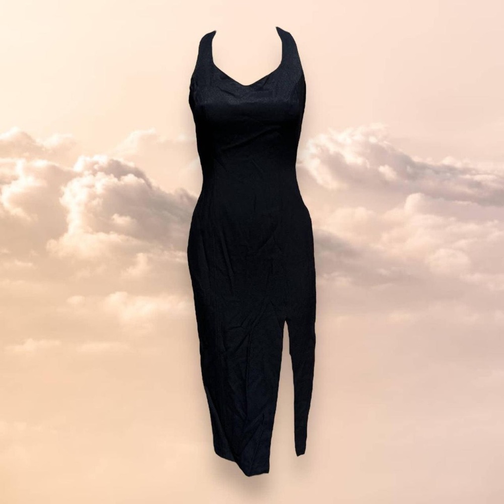 CDC Black Halter Midi Dress with Front Slit
